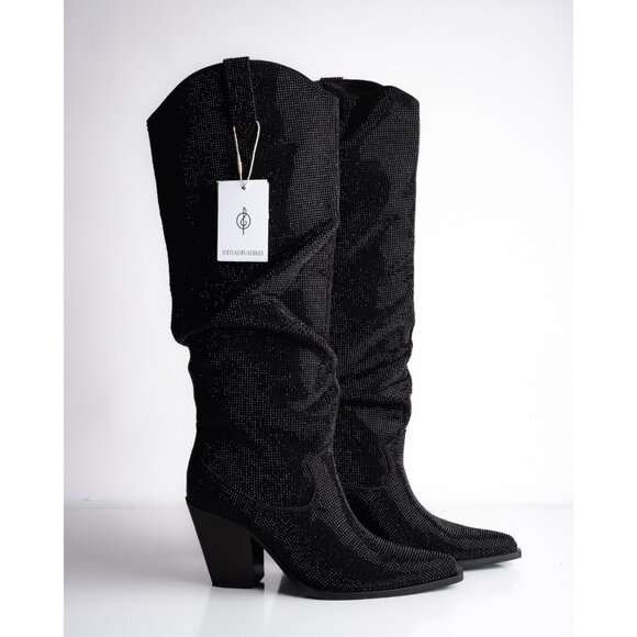 Stradivarius Zara Womens Rhinestone studded Western Boots Black US 6.5 EU 37 New - Picture 7 of 8